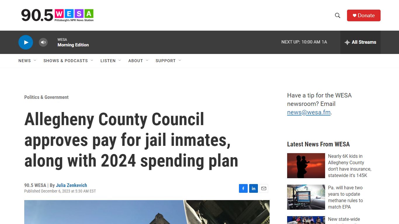 Allegheny County Council approves pay for jail inmates | 90.5 WESA
